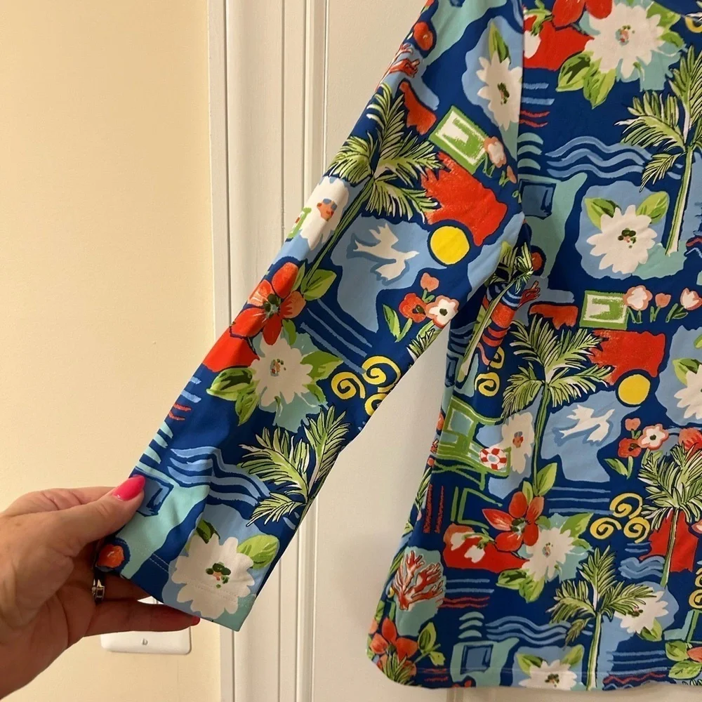 J. McLaughlin Blue and Red Tropical Print Top - Picture 4 of 8